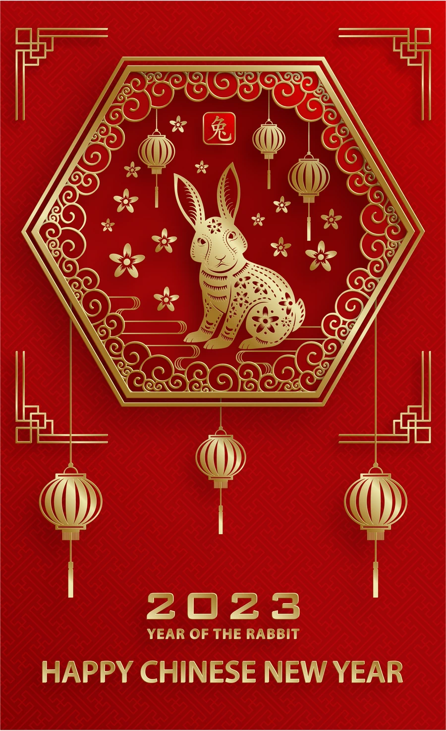 2023兔年中国风新年春节剪纸风节日宣传插画海报背景展板AI素材【164】
